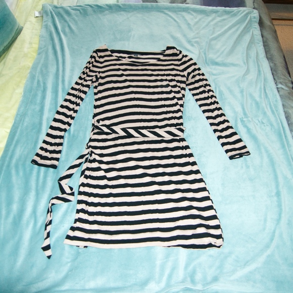 BR Black & Tan Striped Knit Long Sleeved Dress EUC - Picture 2 of 4